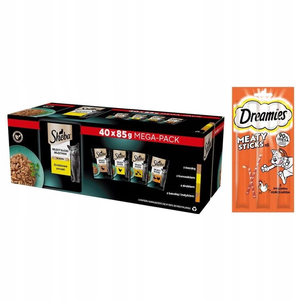 Levně Sheba Drůbeží příchutě 40x85g Krmivo Pro Kočky V omáčce Pamlsek Dreamies