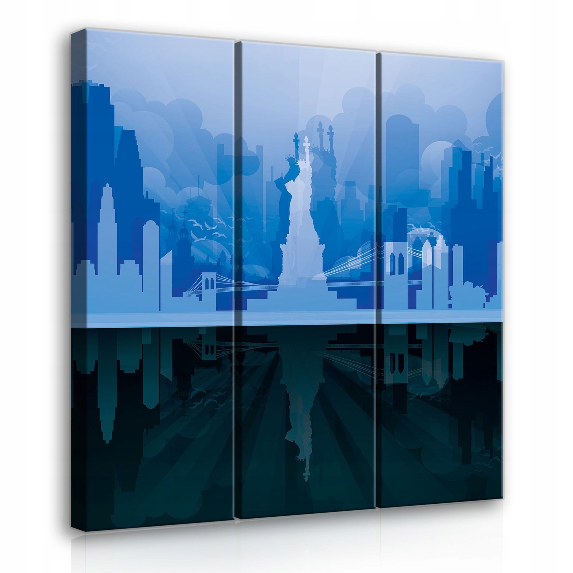 Obraz 90x100 Panorama města New York noc triptych modrý minimalismus