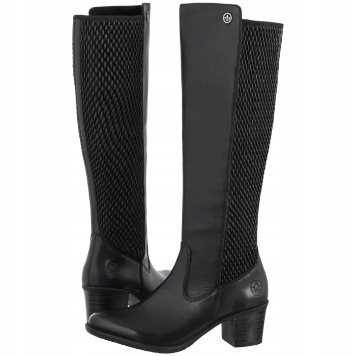 Dámské kožené kozačky na podpatku Rieker černé Y2050-00 černé