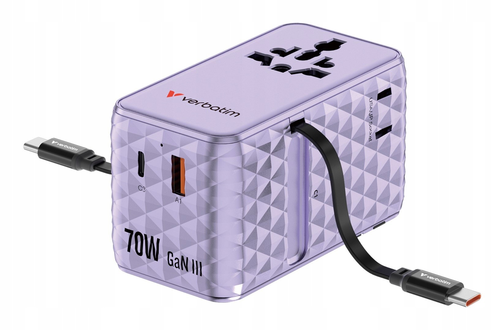 Verbatim Charge 'n' Travel 70W 2C Chowany Uniwersalny Adapter Podróżny Fiol
