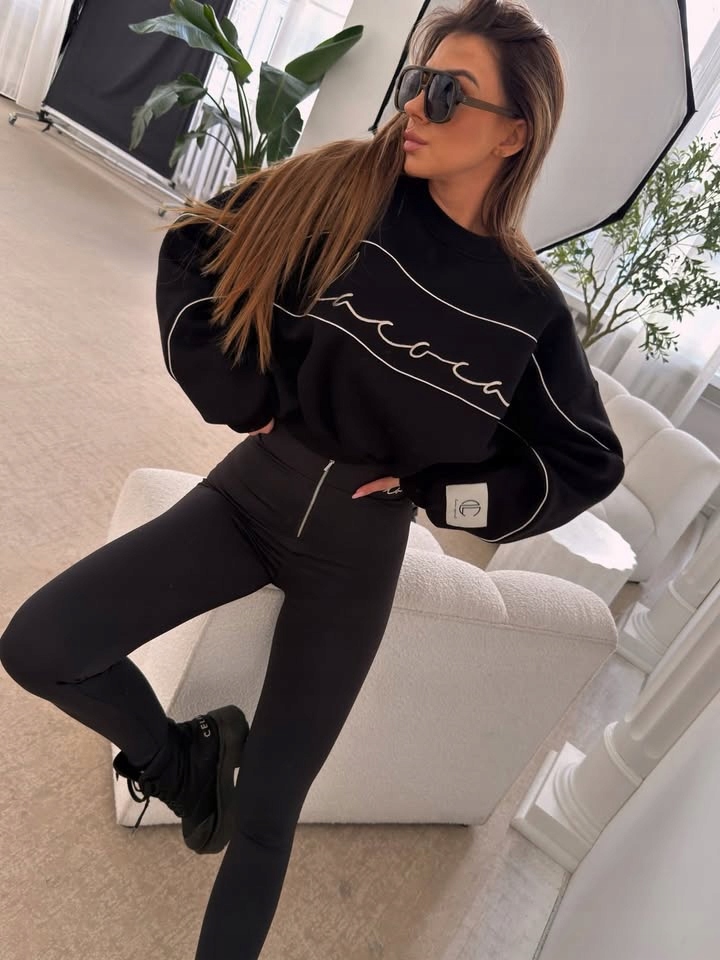 Dámské klasické modelovací legíny LaCoca s vysokým pasem, černé na zip