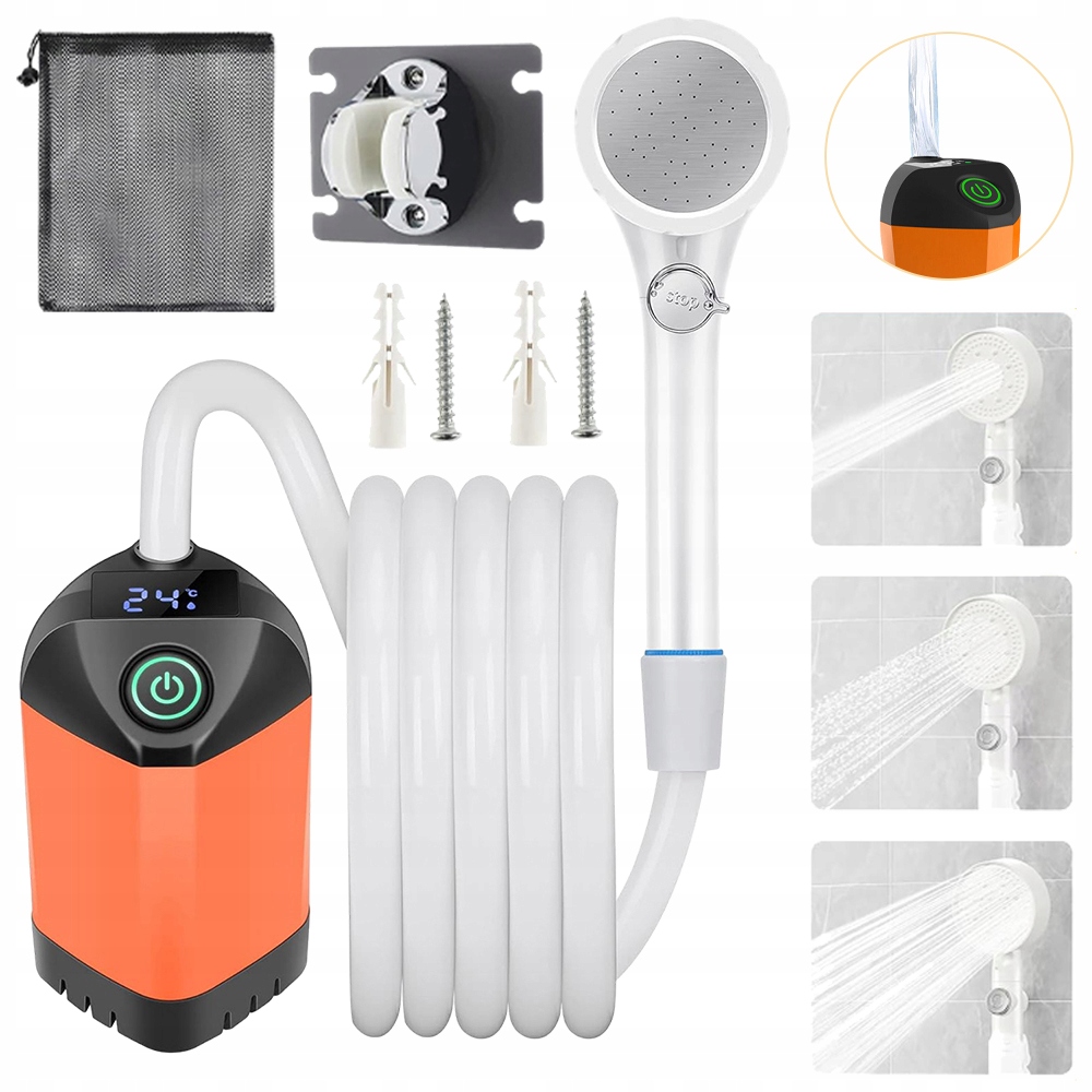 Turistická Kempingová Sprcha Usb Pumpa Přenosný Set Oranžová