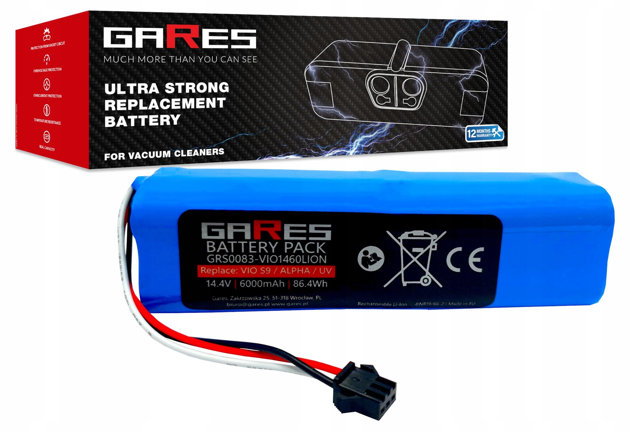 Akumulátor Gares pro Concept VR3210 VR3520 VR3120 VR3205 14,4V 6,0Ah