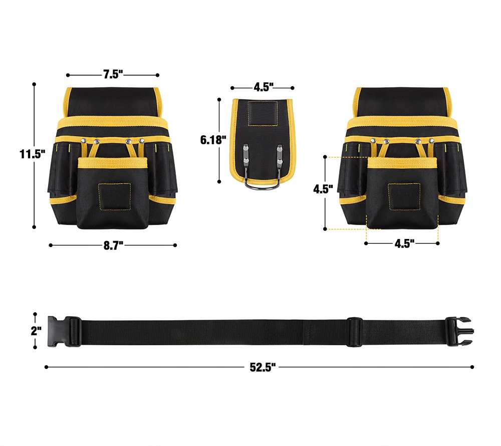 PAS MONTERSKI NARZĘDZIOWY 26 KIESZENI MAGNETYCZNY PAS NARZĘDZIOWY Długość maksymalna 133 cm