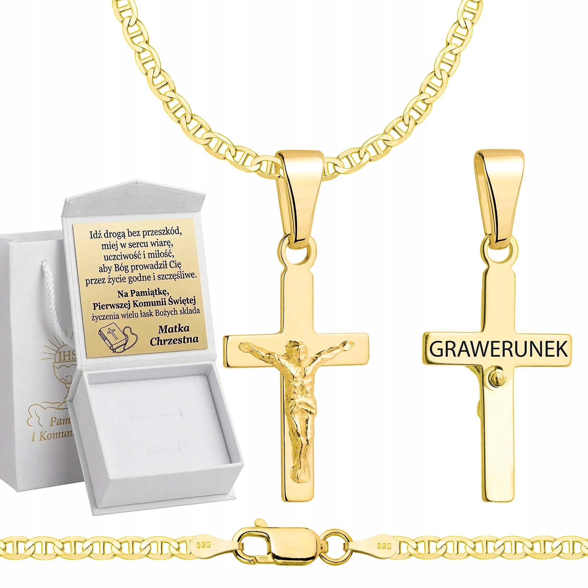 Řetízek Na Přijímání Zlatý S Křížkem Gravírováním Pr 925/ 585 2,6MM 50cm