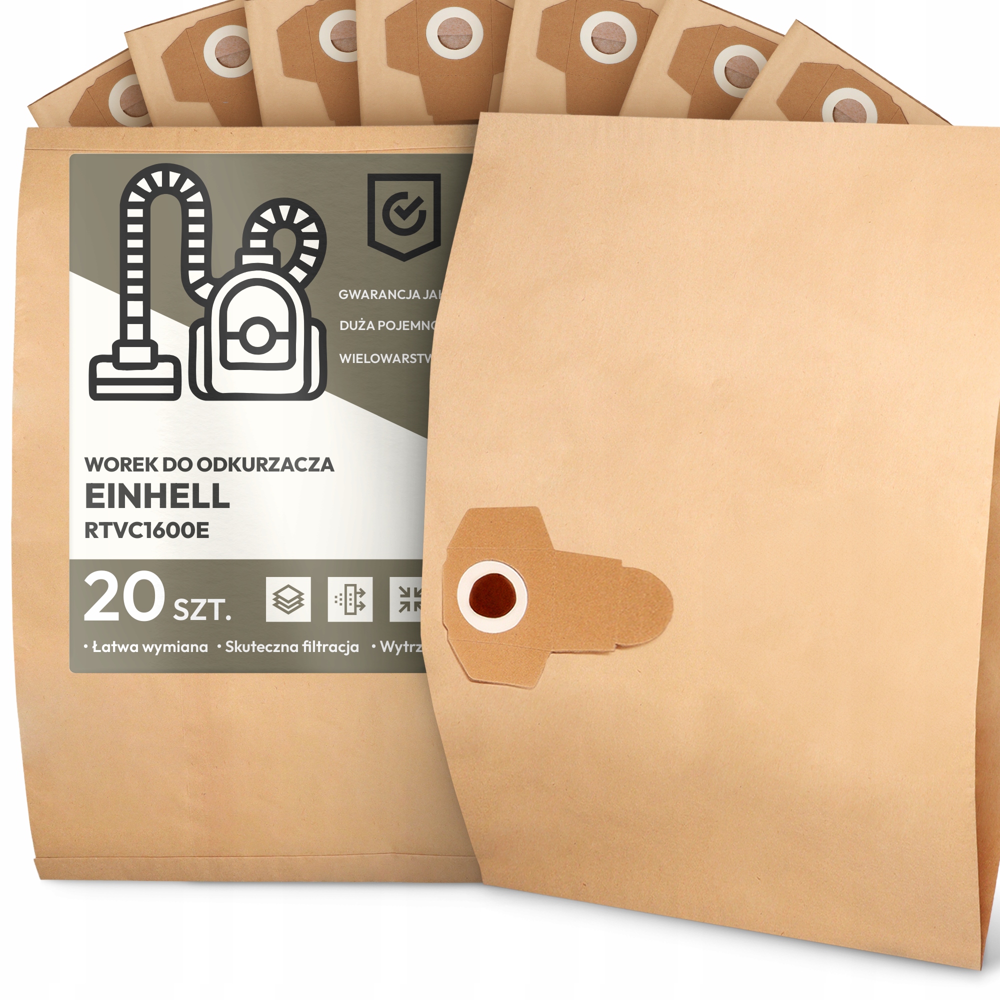 20 x Sáček Do Vysavače Einhell RTVC1600E Papírový 2-vrstvový Sáček 2A