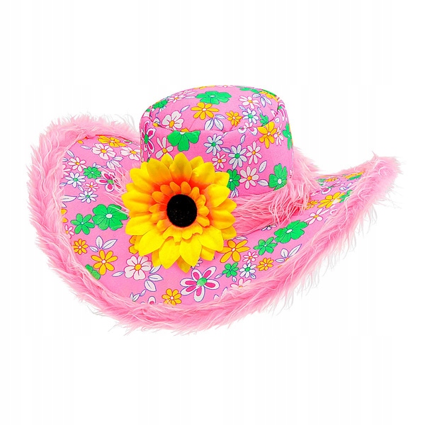 KAPELUSZ RÓŻOWY W KWIATY PANI WIOSNA SŁONECZNIK
