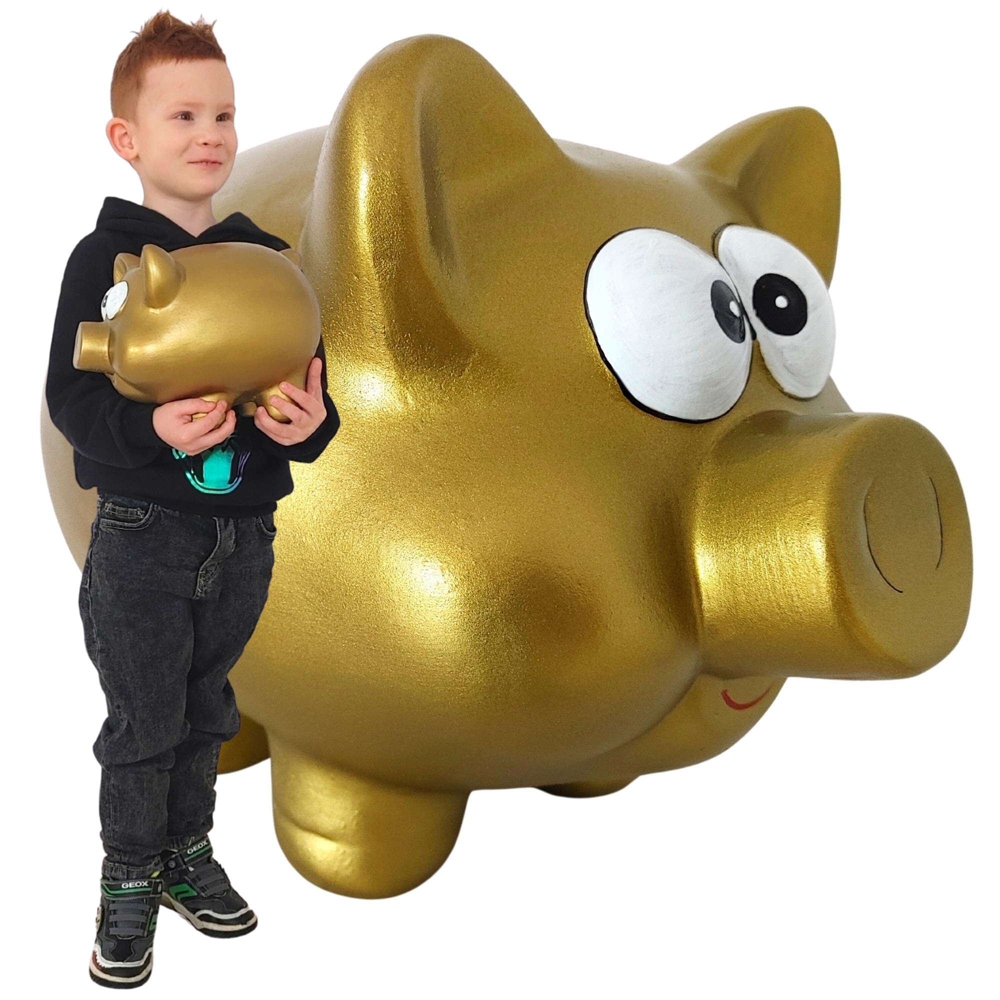 Pokladnička prasátko Zlatá velká XXL Prostorná k rozbití bez otevření Tradiční