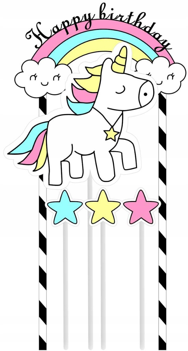 TOPPER NA TORT HAPPY BIRTHDAY JEDNOROŻEC URODZINY