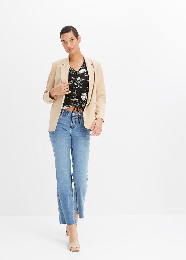 BLUZKA ZE ŚCIĄGACZEM KWIATY__48/50 Rękaw krótki rękaw