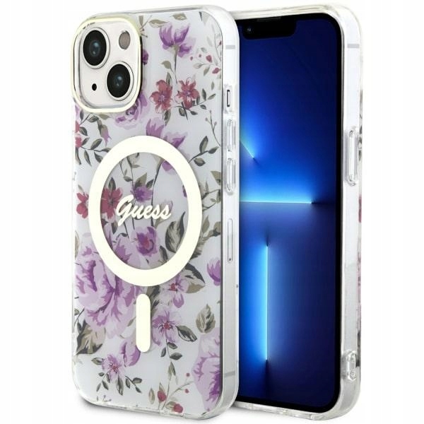 Pouzdro pro iPhone 14 Guess Flower MagSafe Průhledné