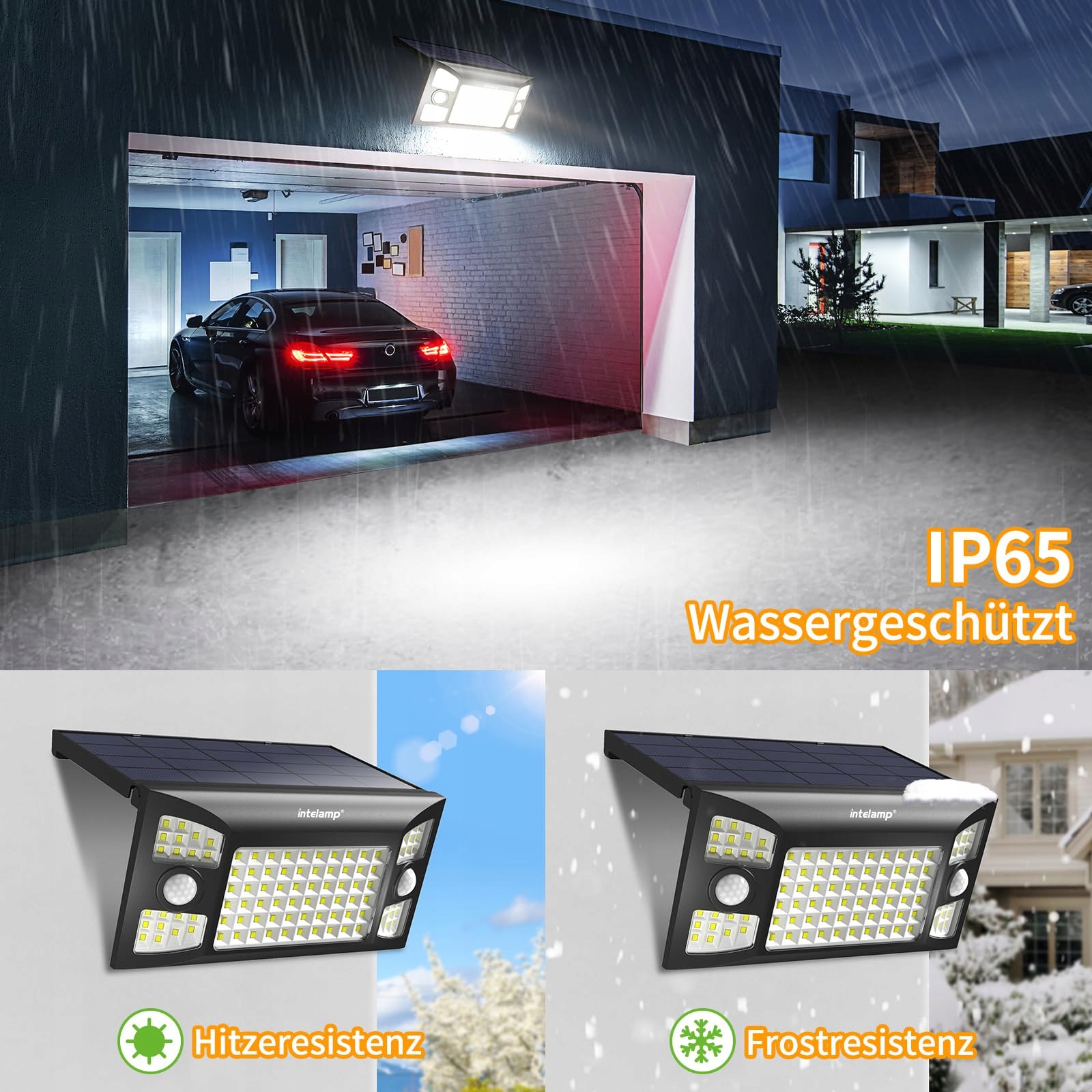 Solarna Lampa Z Czujnikiem Ruchu 2 Sztuki Wodoodporna Do Ogrodu IP65 INTELA — miniatura 7