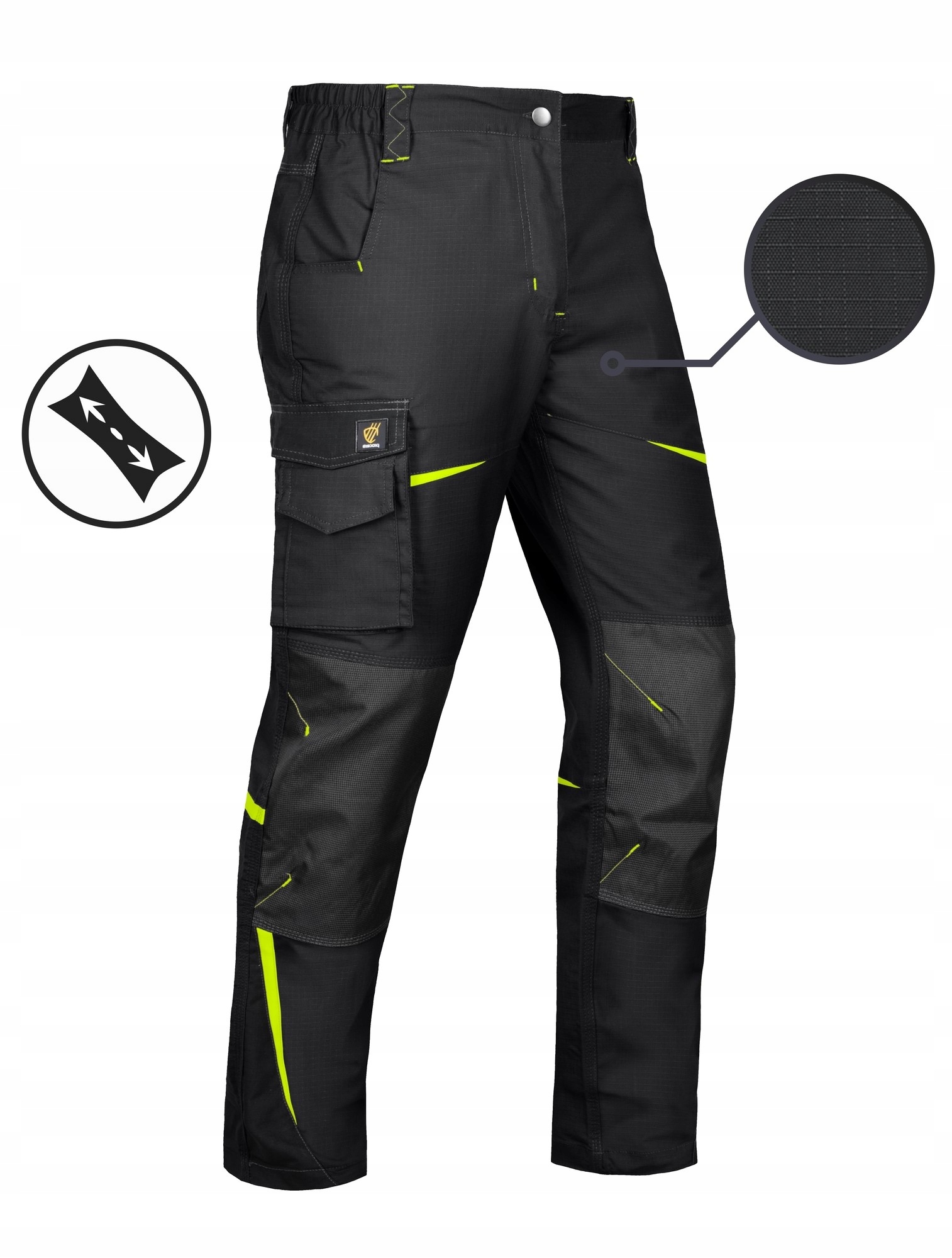 Spodnie robocze do pasa czarne mocne elastyczne Rip-stop Stretch Rozm. 50