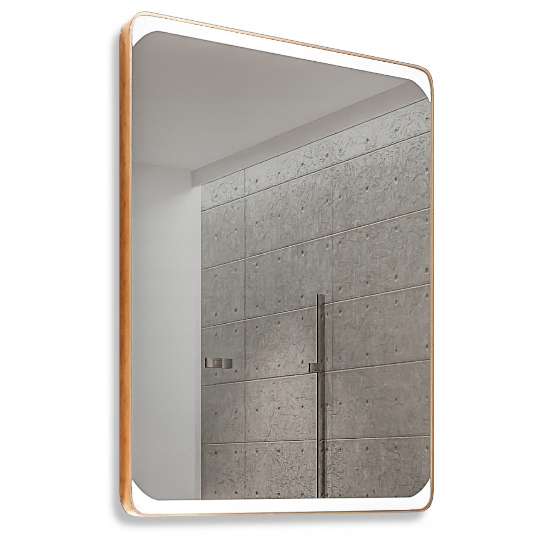 Obdĺžnikové Zrkadlo 70x140 Zlatý Kovový Podsvietený Rám Loft Dekoratívny