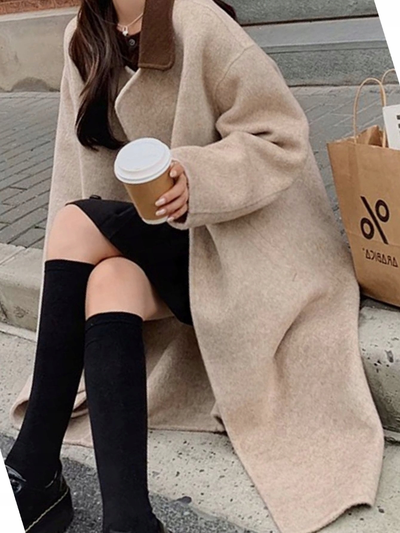 Dámský vlněný kabát pro každodenní nošení, teplý, béžový, zimní, velikost Xs 34