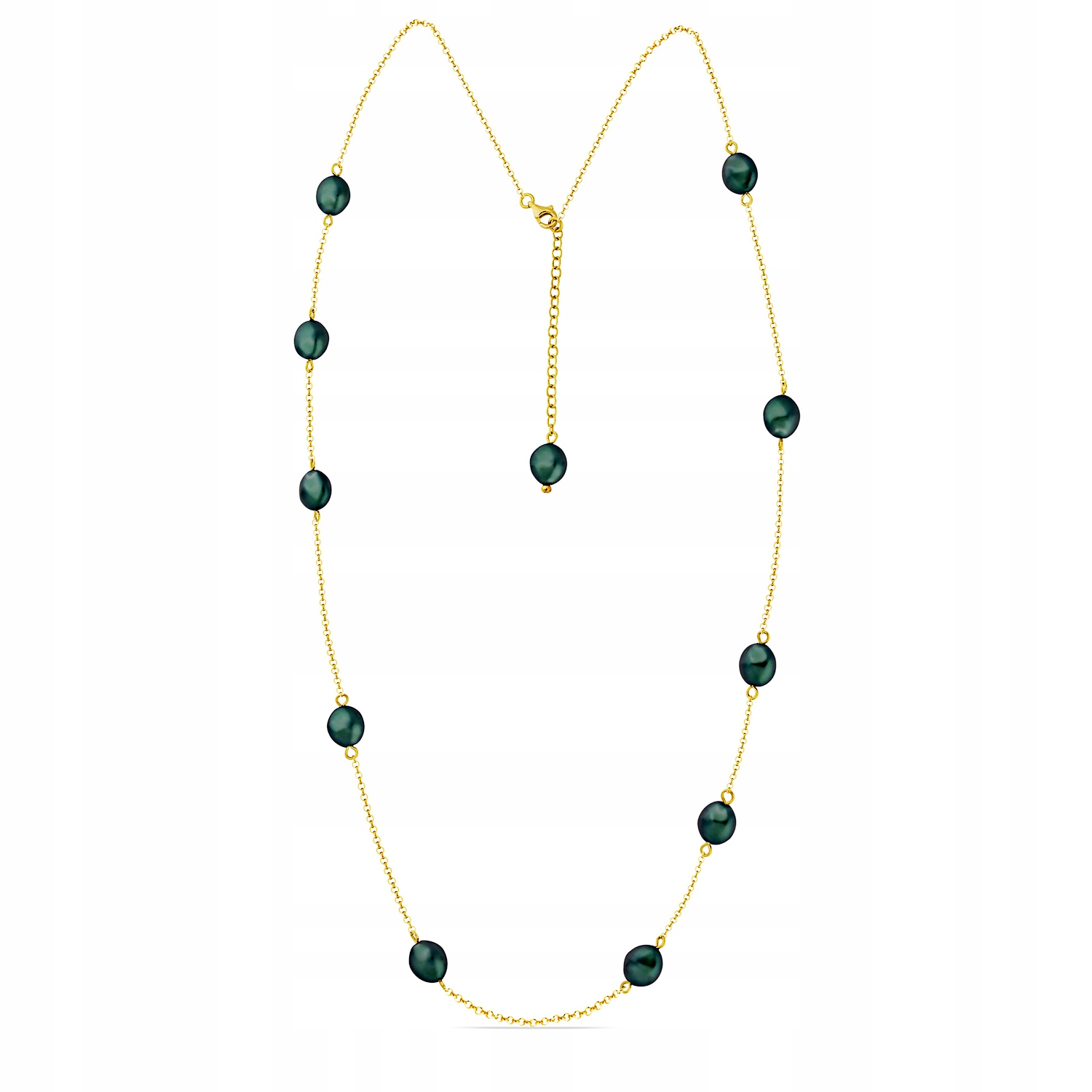 Naszyjnik zielone perełki pozłacane srebro 925