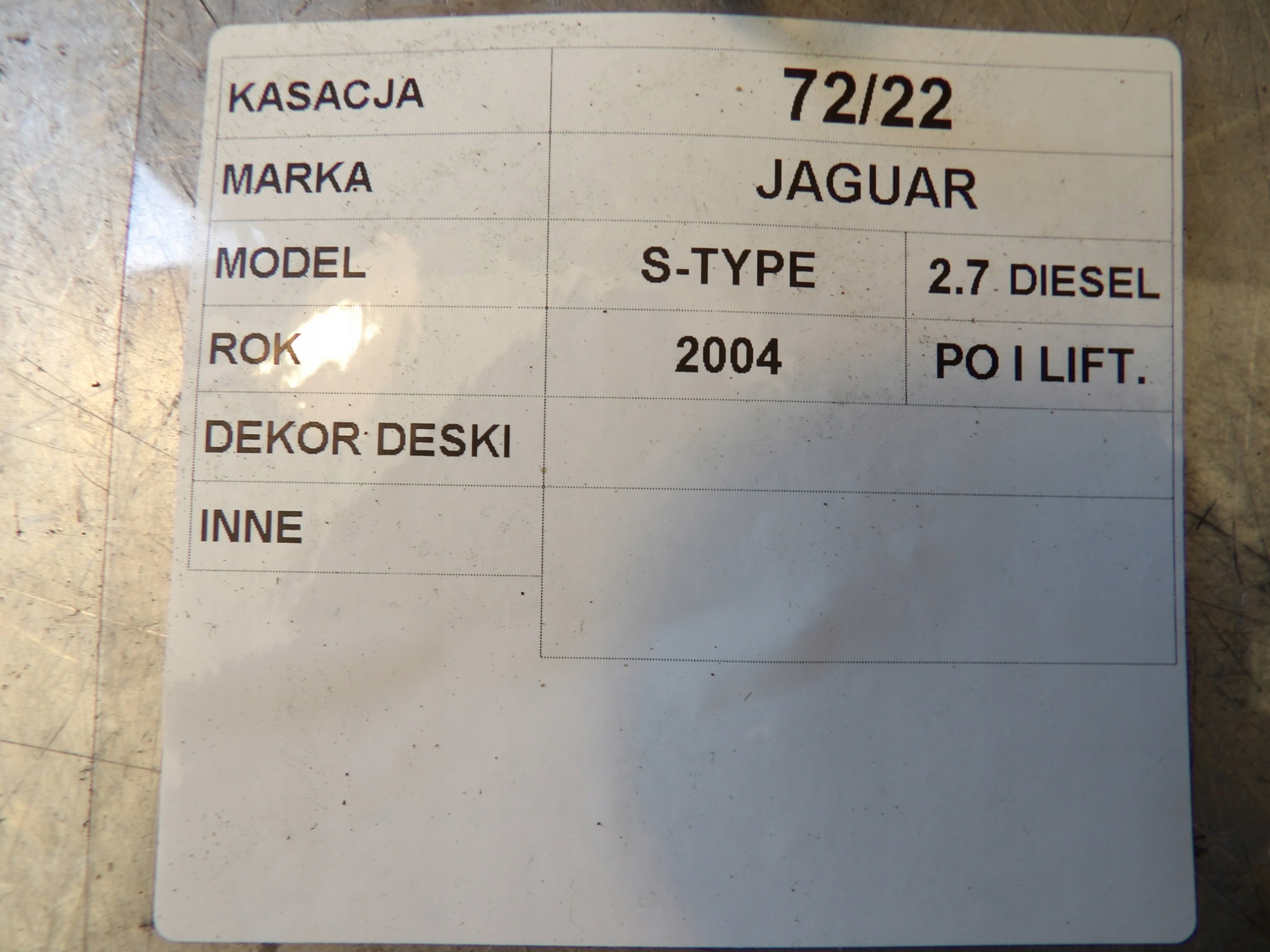 CHÂSSIS DEKOR DU TABLEAU DE BORD JAGUAR S-TYPE 2R83-F045H48-BE