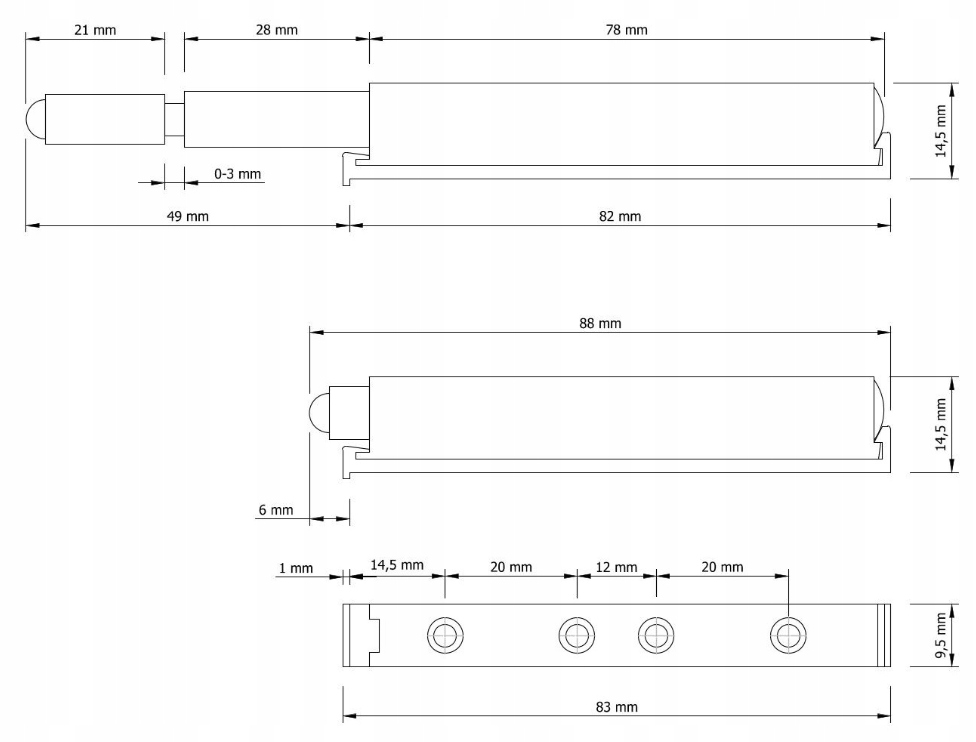 Odbojnik meblowy push to open TIP ON z regulacją Długość (cm) 8.8 cm