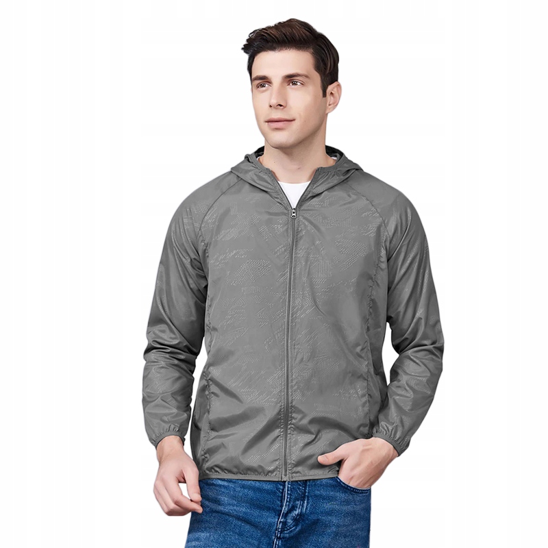 KURTKA PRZECIWDESZCZOWA Z KAPTUREM WIATRÓWKA LEKKA UNISEX SZARA ROZ XXXL Model Przeciwdeszczowa