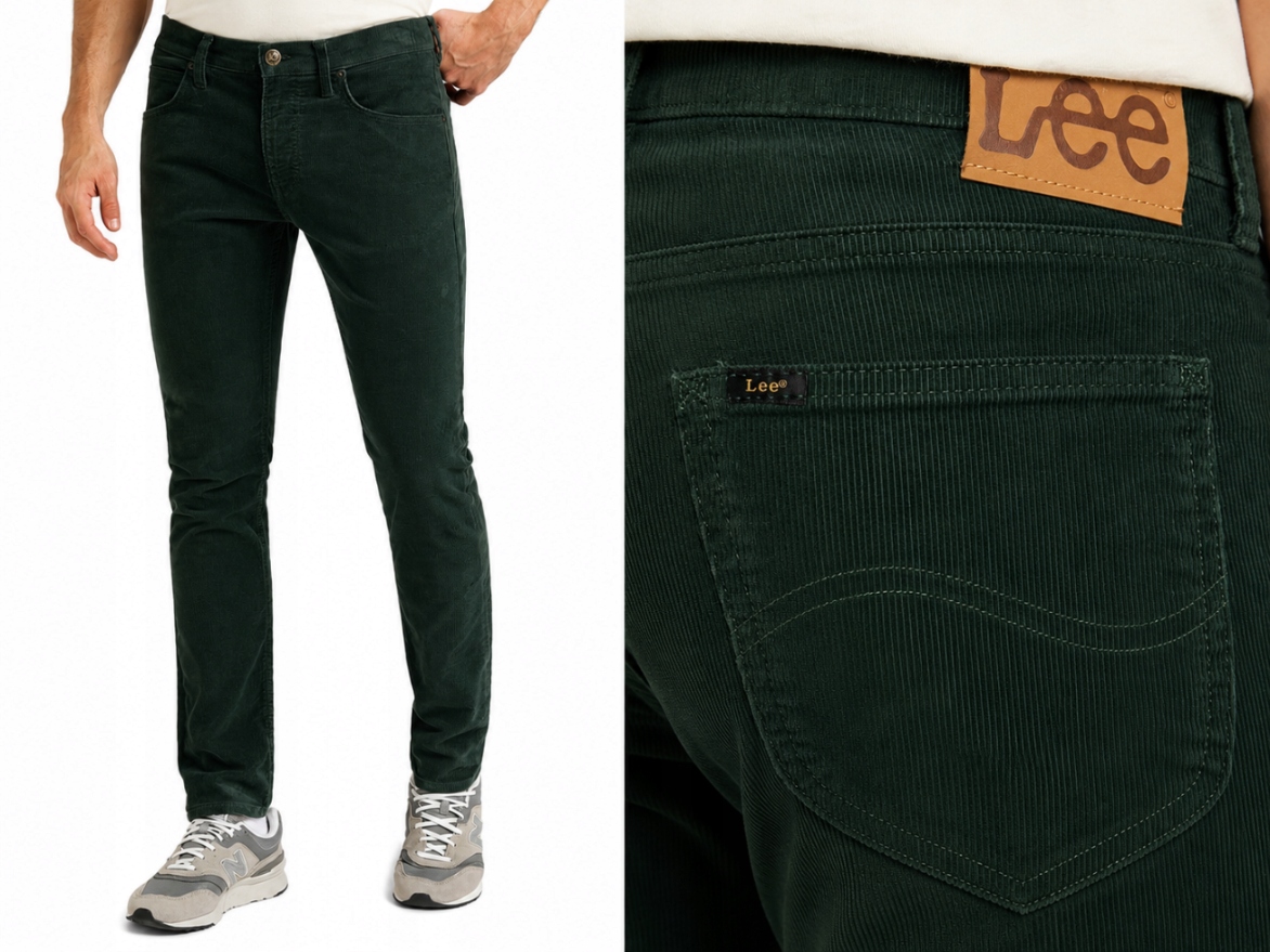 Lee Daren pánské manšestrové zelené jednoduché džíny straight Zip w36 L30