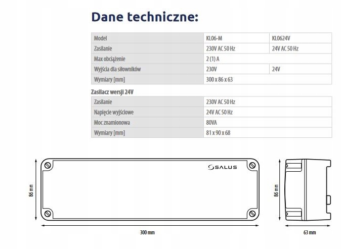 SALUS KL06 230V Listwa centralna podłogówka sterowanie siłownikami kc0472 Powierzchnia grzewcza 0 m²
