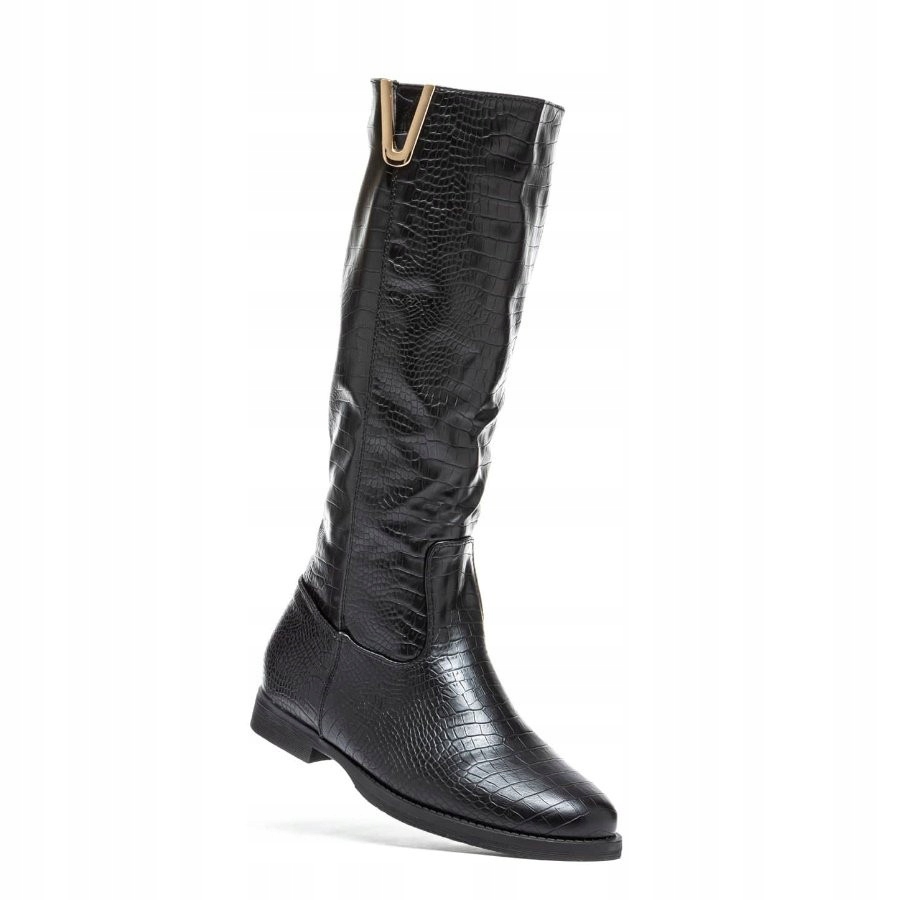 Czarne kozaki damskie złote dodatki eko-skóra 39