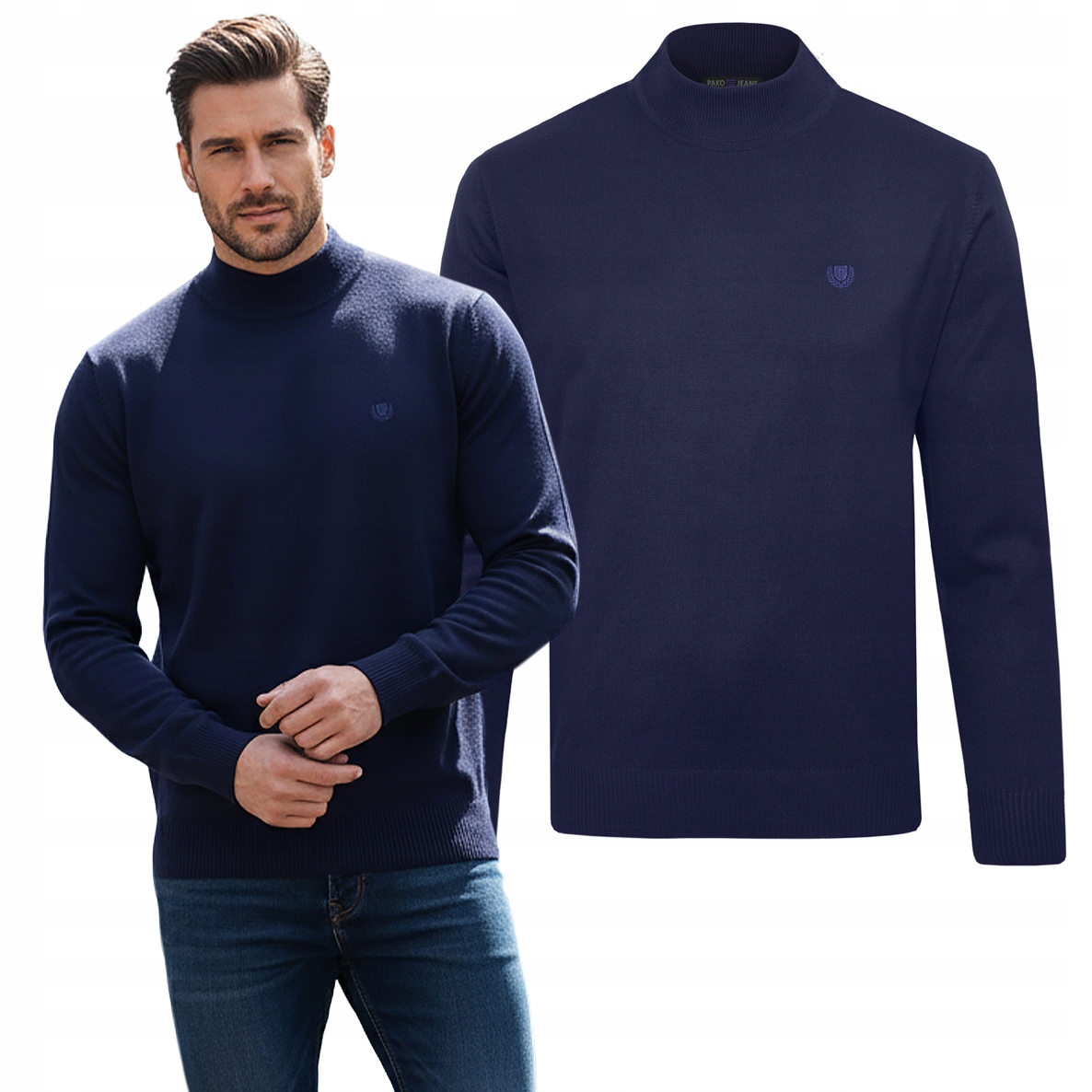 Pánský svetr Pologolf Elegantní Hladký Tmavě Modrý M Pako Jeans