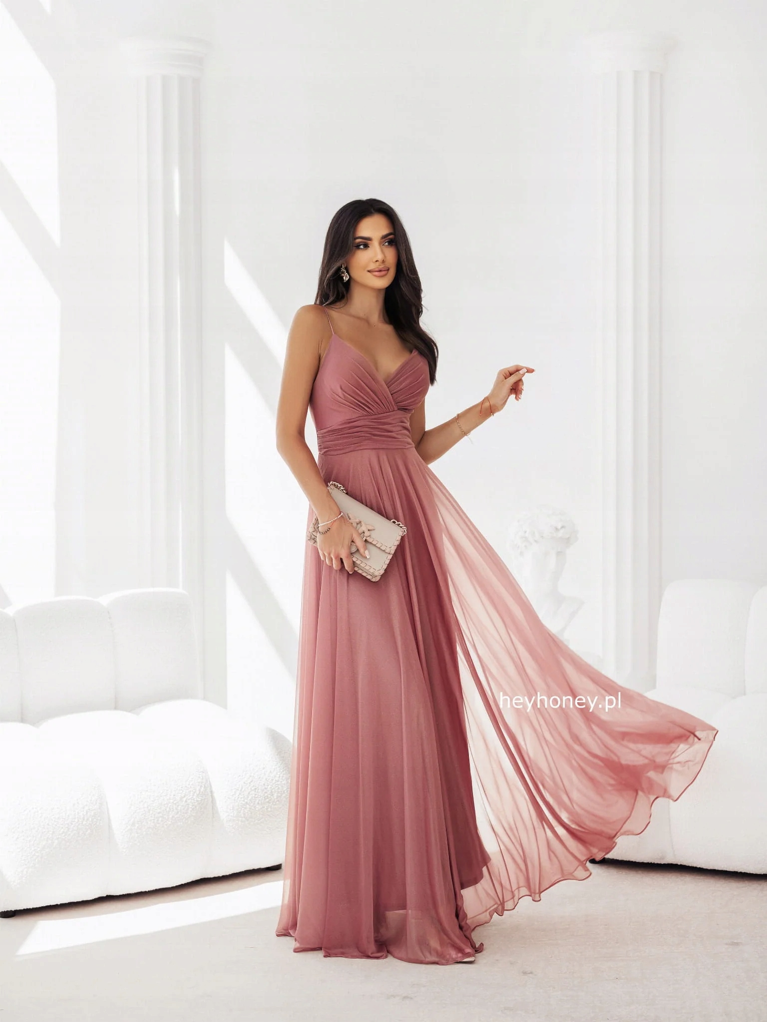 Šaty maxi s tylovým zakončením Špinavý-Růžový Molinari S