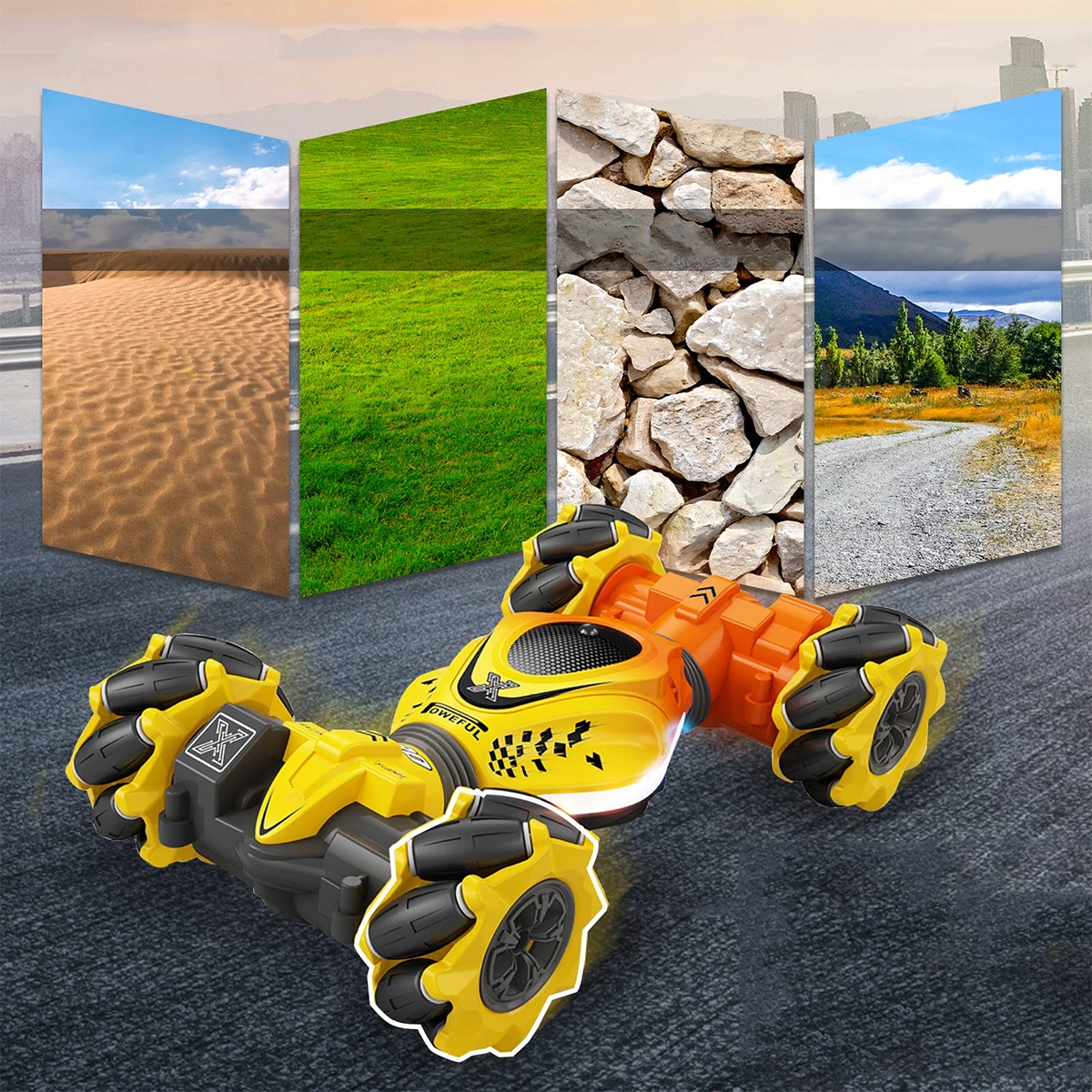 SAMOCHÓD AUTO RC ZDALNIE TERENOWY 360° MUZYKA STEROWANY GESTEM RĘKI + PILOT Efekty dźwiękowe świetlne