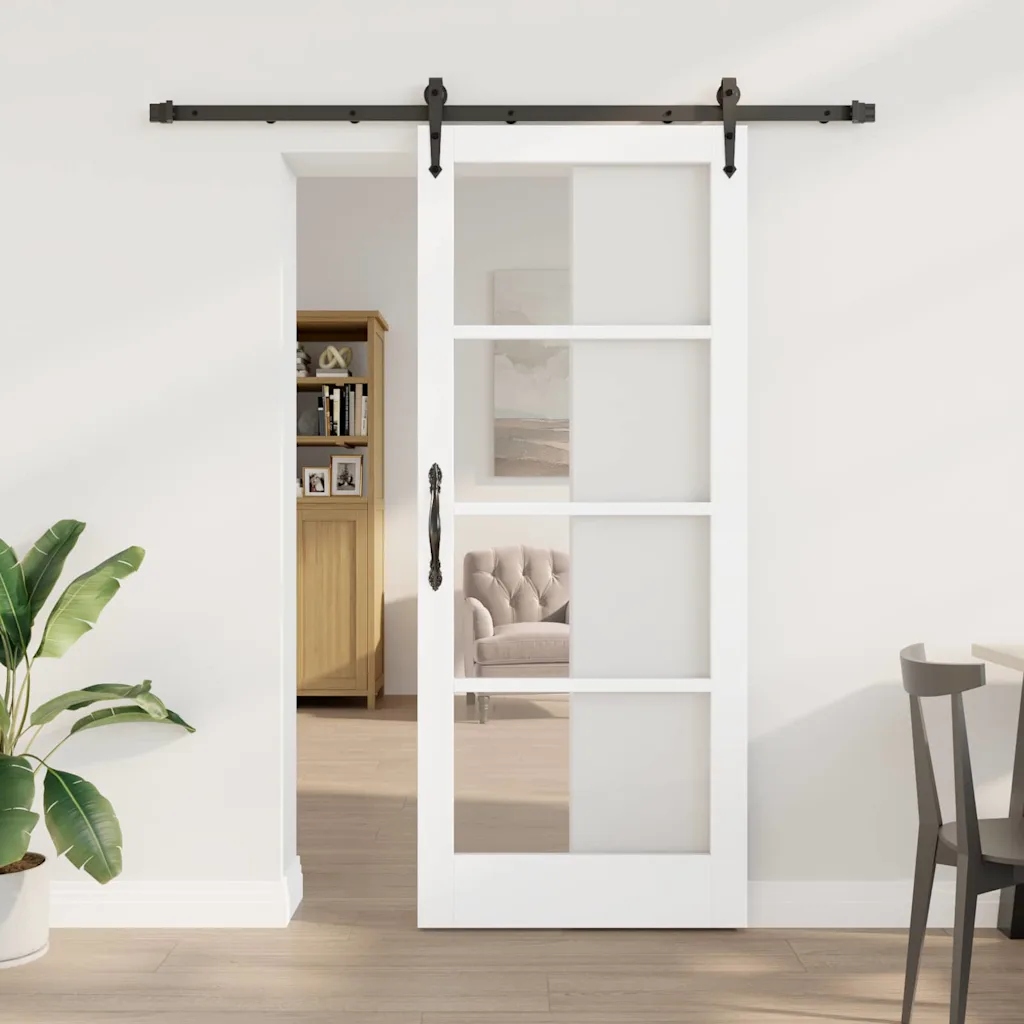 vidaXL Posuvné dveře Bílá 83 x 202 cm Masivní borové dřevo a sklo