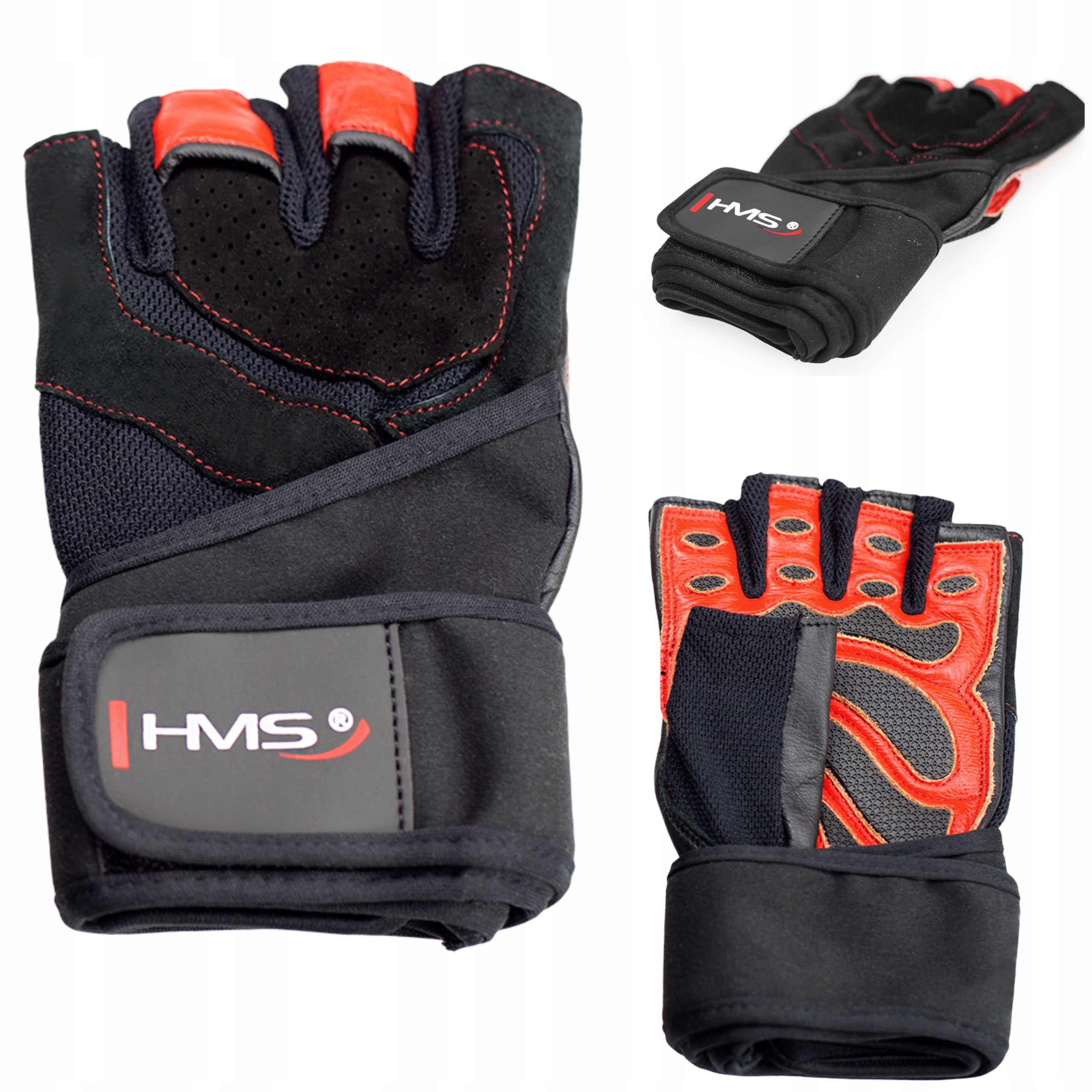 Rękawice Fitness XXL Dla Mężczyzn Silikon Mesh Black Red Hms