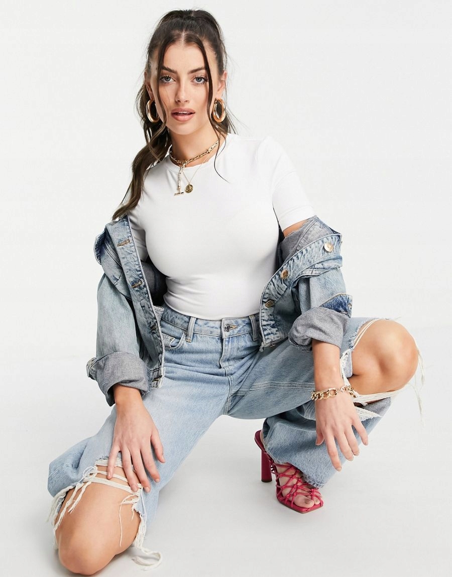 BIAŁE BODY DAMSKIE GŁADKIE DOPASOWANE 34 XS 1VAD