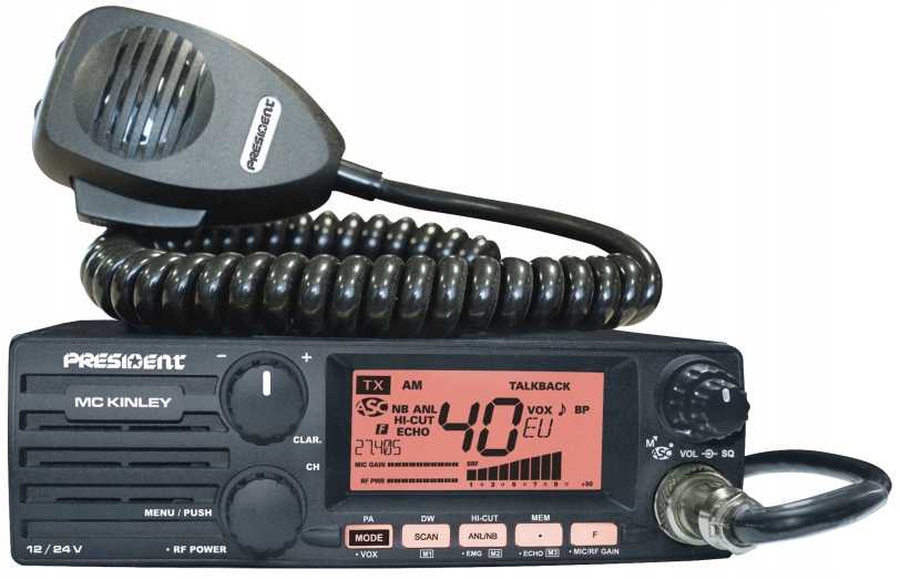 President McKinley Cb radio 1-DIN z głośnikiem z przodu, 12/24V, Am/fm/ssb