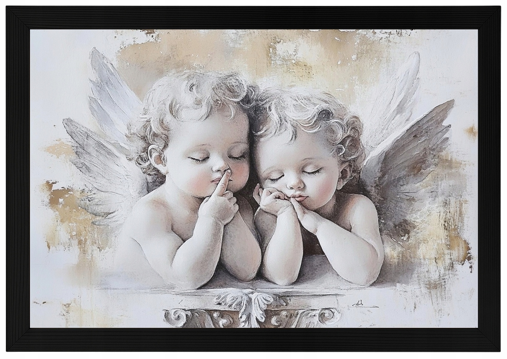 Plakát Dřevěný Rámeček Socha Anděla, Cherubína, Dítěte, Sen 60x40