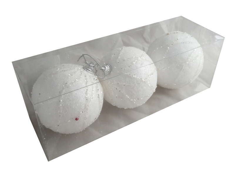 

Bombki Białe z brokatem 8cm |Kostka 3szt