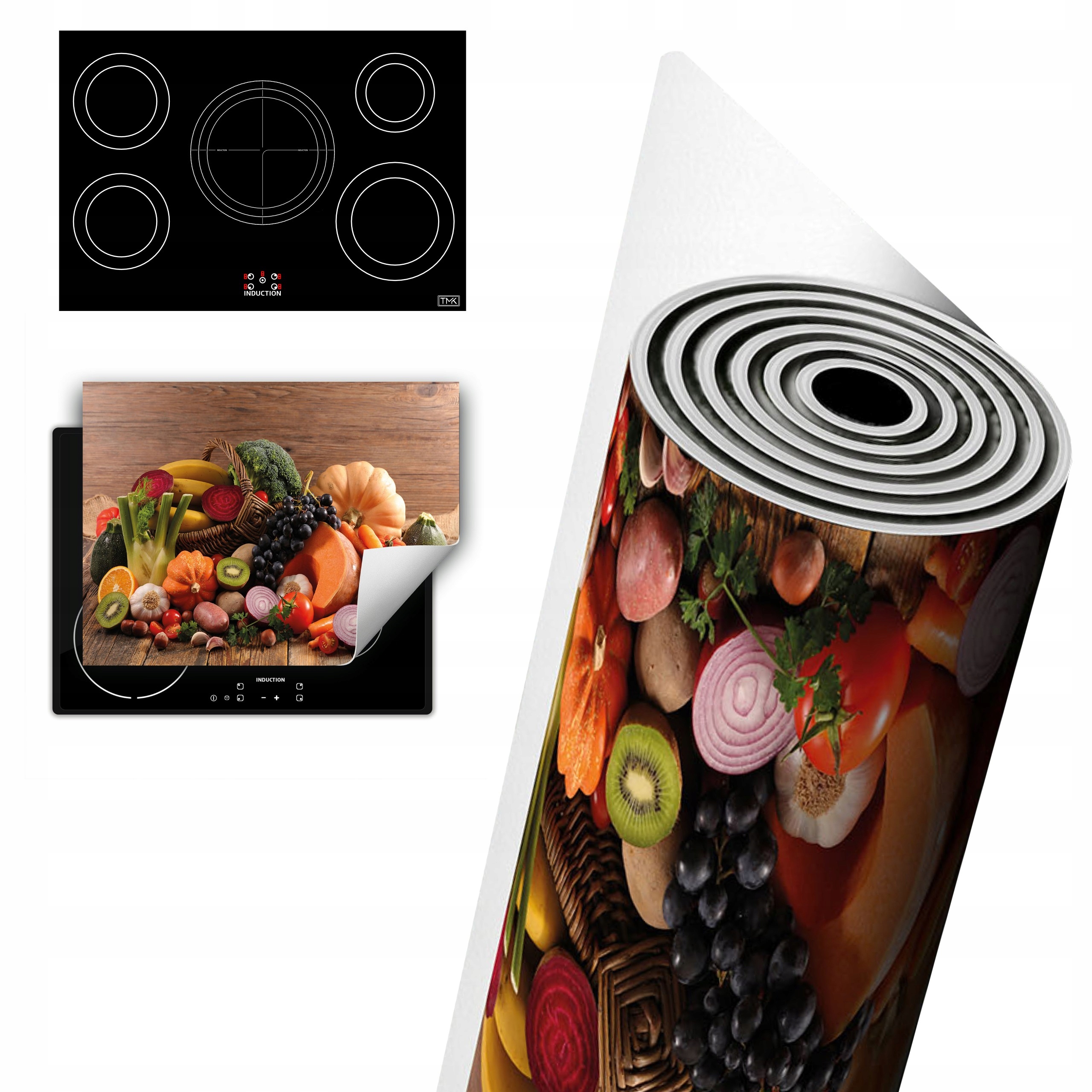 Vinylová Ochrana Na Indukci Pracovní Deska 80x52 zelenina dřevo