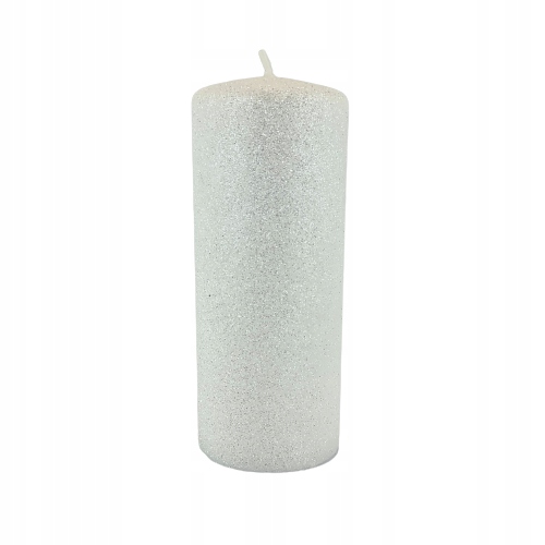 

Świeca Glamour Biała Brokat Walec Duży 18cm