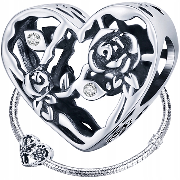 

Charms Serce Z Różą koralik srebro pr 925
