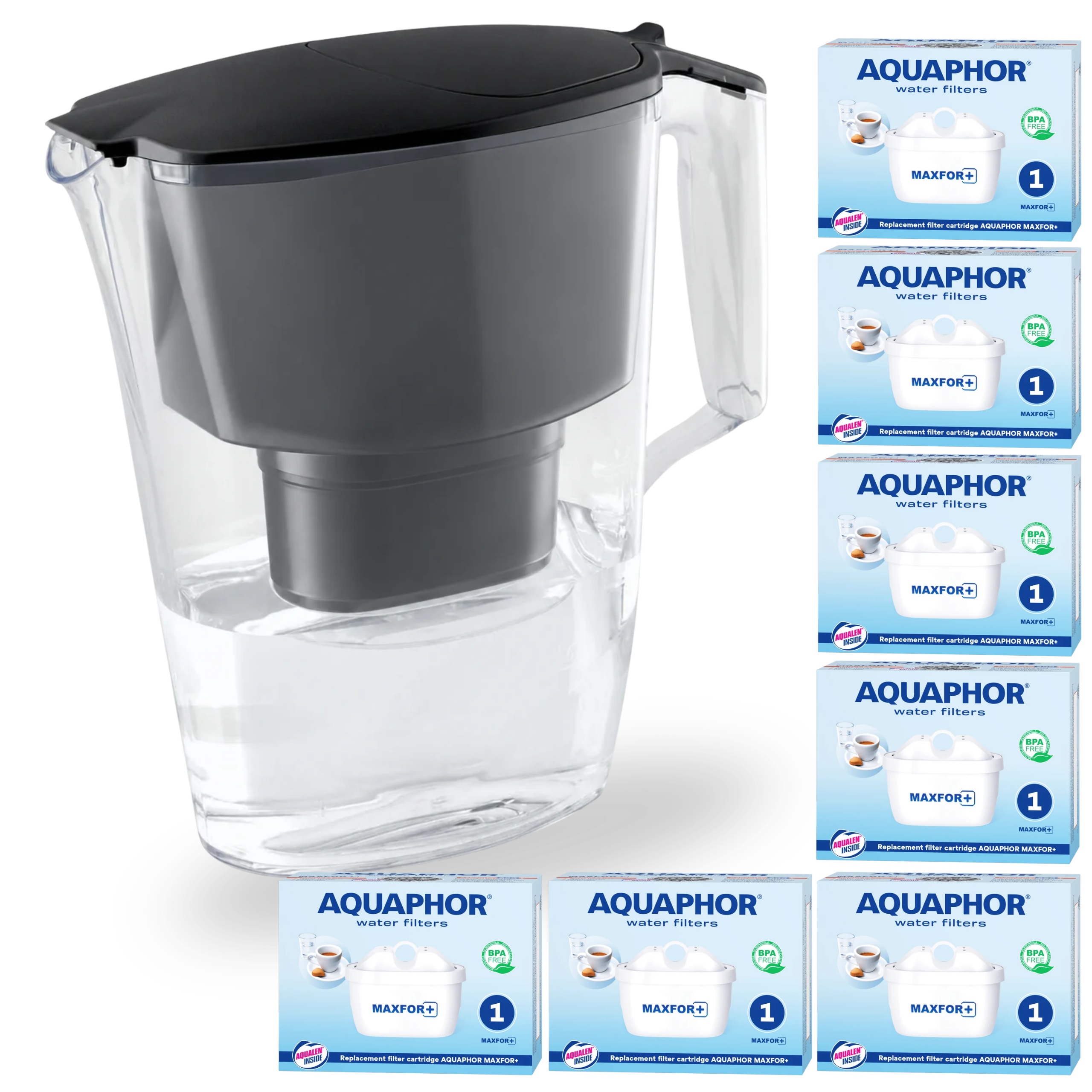 Filtrační konvice na vodu Aquaphor Time Černá 2,5L se 7 vložkami maxfor+ B25