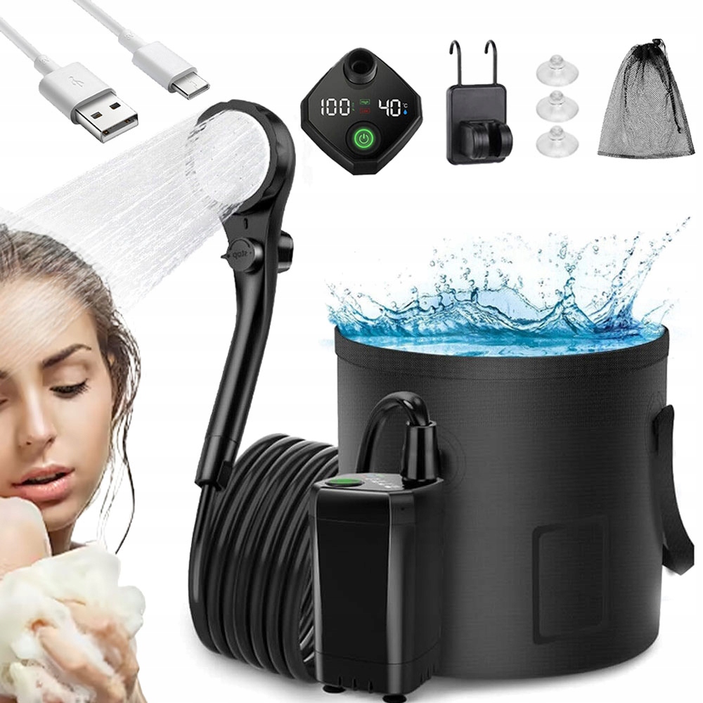 Prysznic Turystyczny Usb Ładowany 6000MAH 3 Tryby Pojemnik 20L Kempingowy