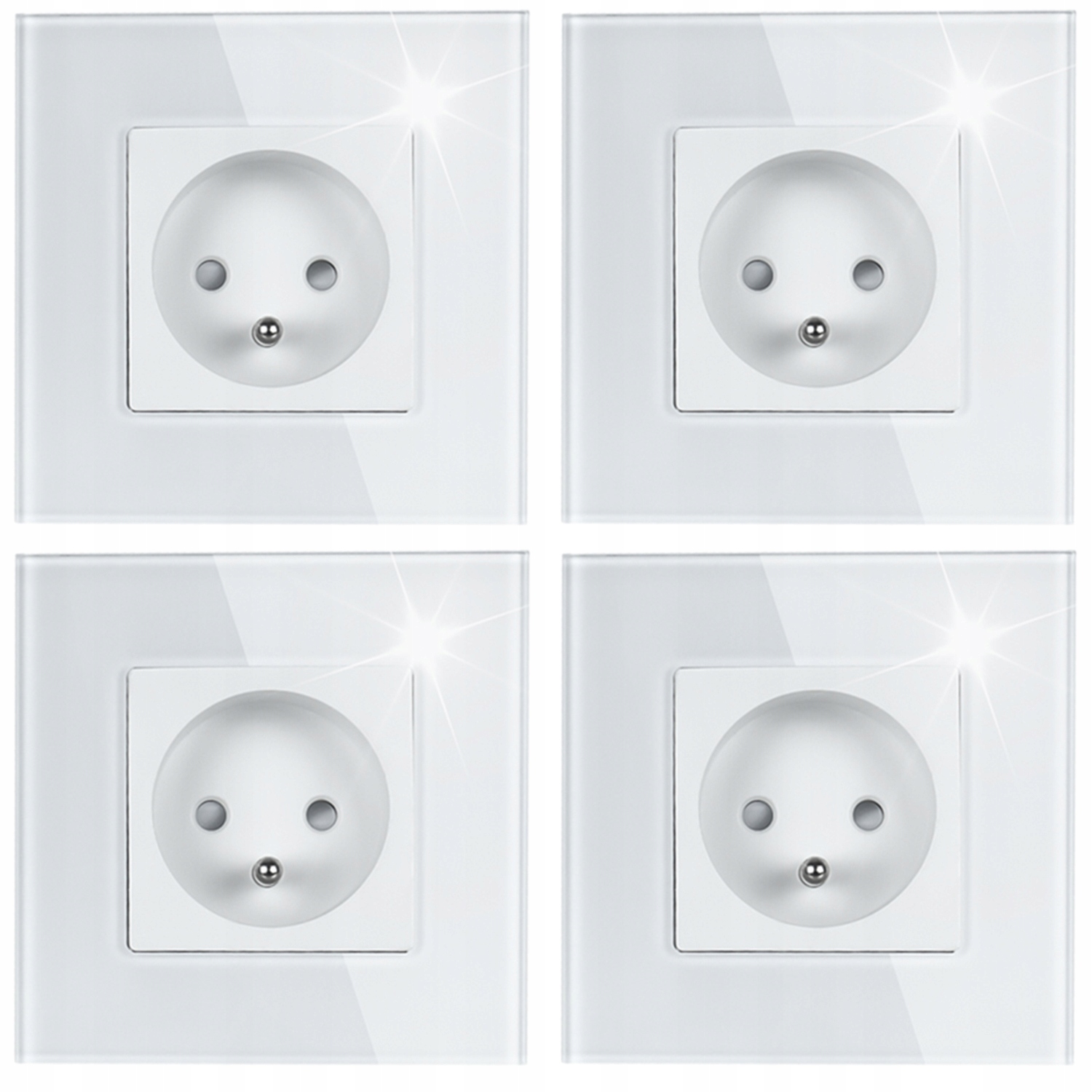 4x Bílá Elektrická Zásuvka Jednoduchý Skleněný Panel Kolík Uzemnění
