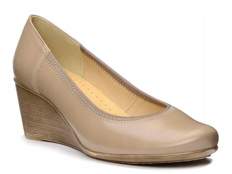 Czółenka damskie beżowe skórzane Venetto 585 na koturnie wsuwane 39