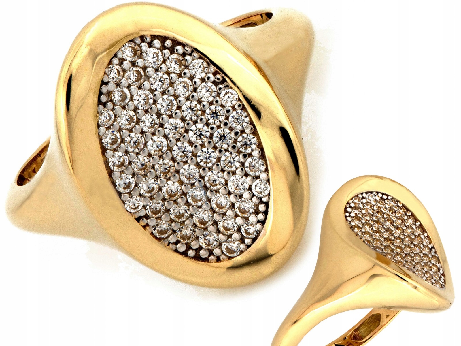 Zlatý Prstýnek ryzost 585 , velký, oválný, moderní, s kubickou zirkonií, 3,18 g, velikost 18