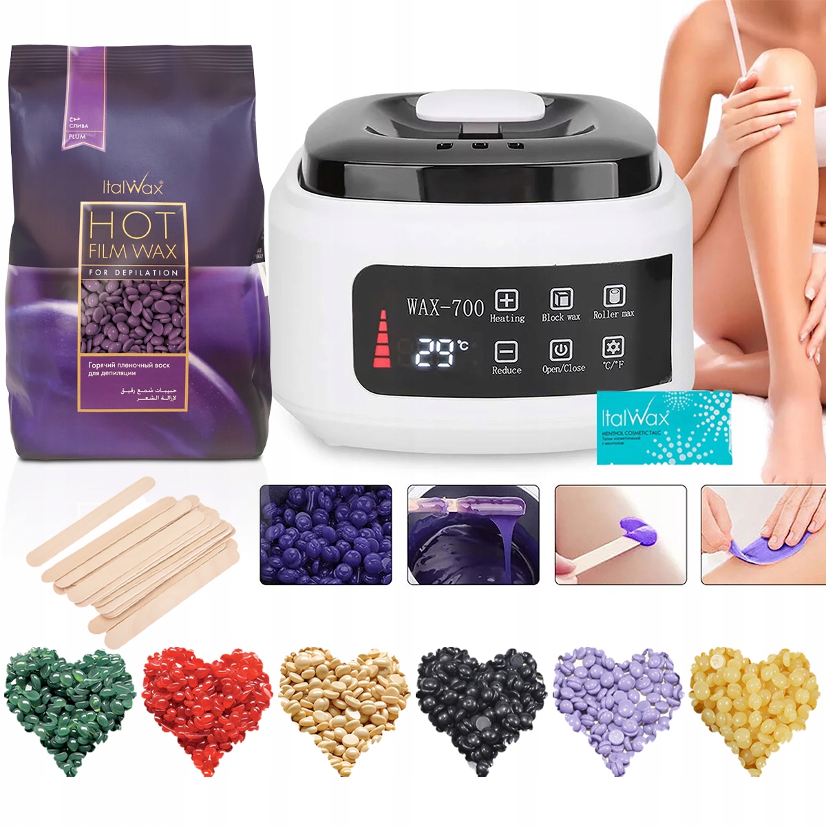 

Zestaw do depilacji Wosk twardy 1kg Podgrzewacz