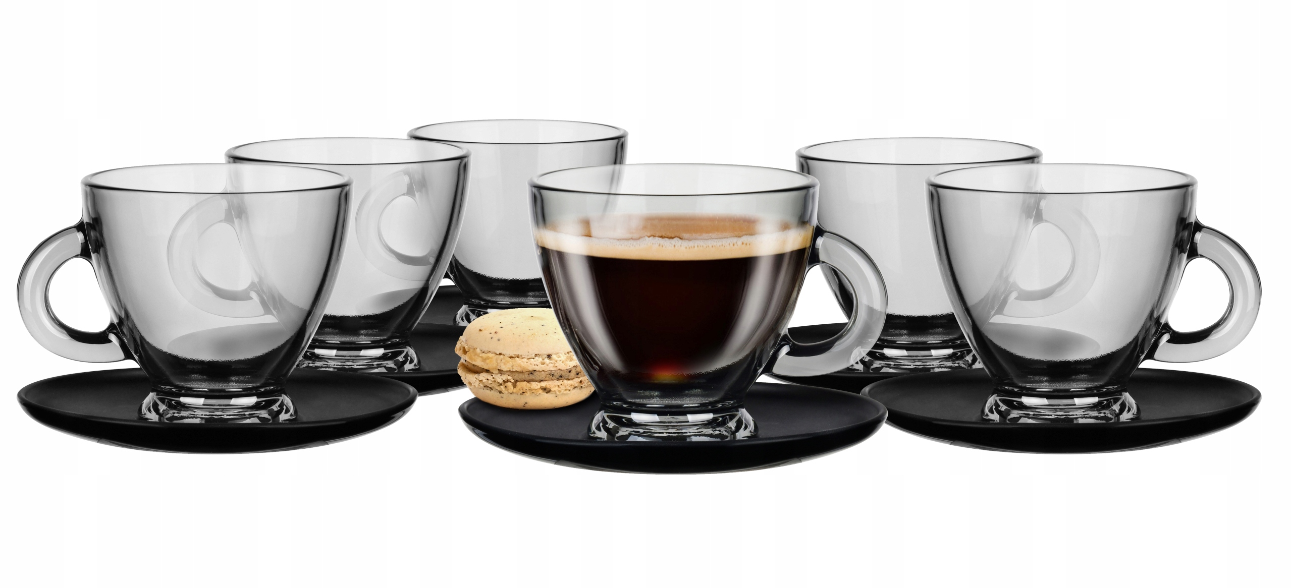 CZARNE FILIŻANKI DO KAWY ZE SPODKAMI 230 ml 6 szt