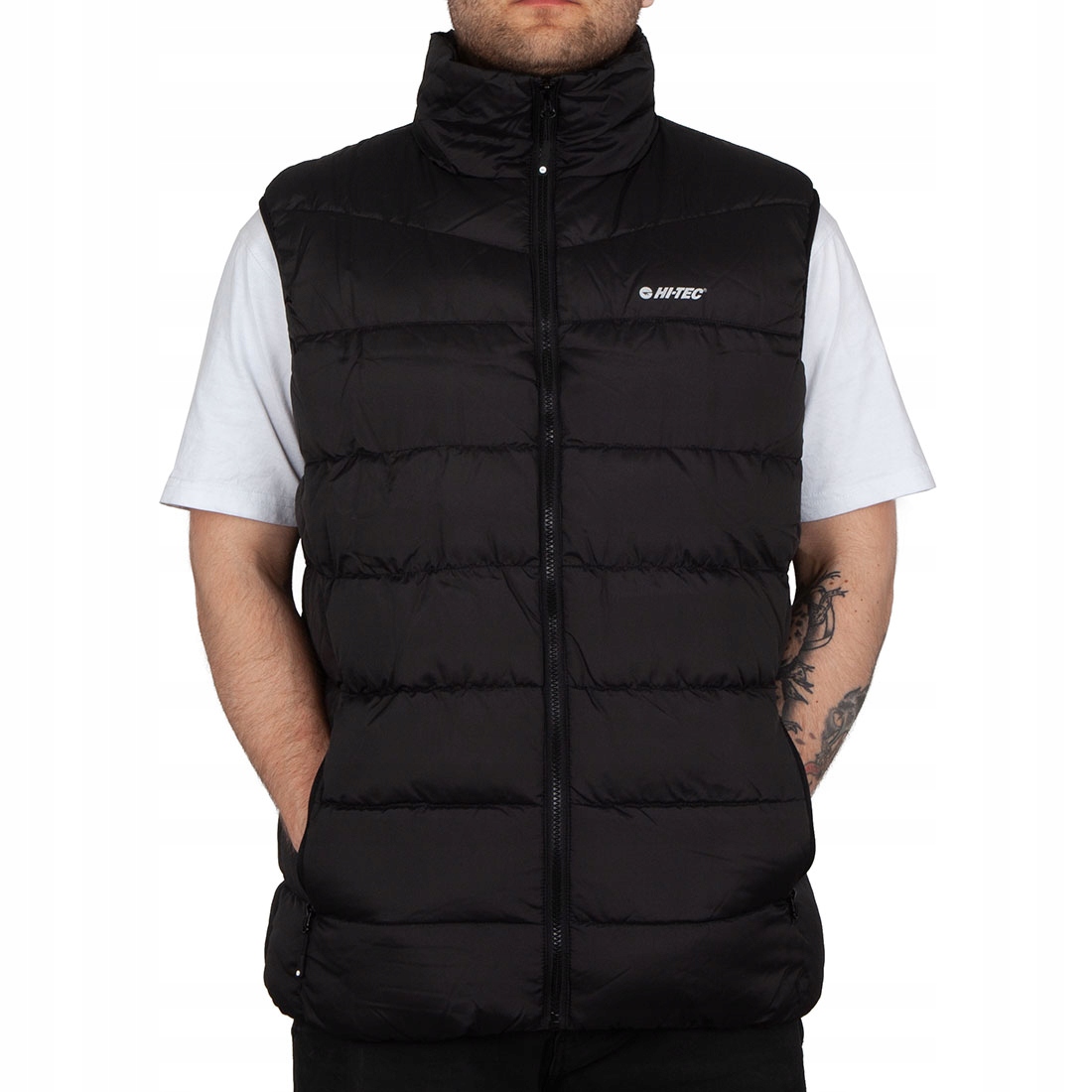 Pánská prošívaná vesta Hi-tec Sanis černá, boční kapsy, reflexní prvky, velikost L