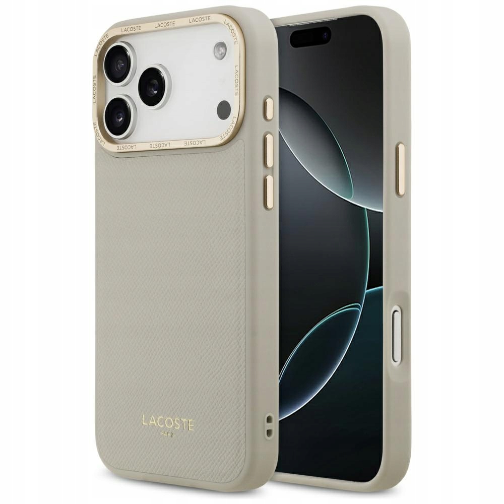 Pouzdro Lacoste Champs Elysees Gold Logo MagSafe pro iPhone 17 Pro Max taupe