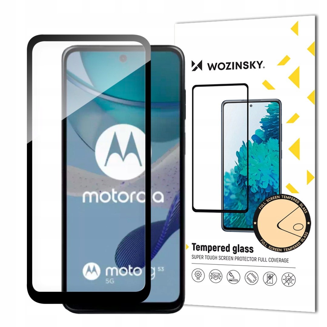 Wytrzymałe szkło hartowane do Motorola G53 na cały ekran z ramką Full Glue