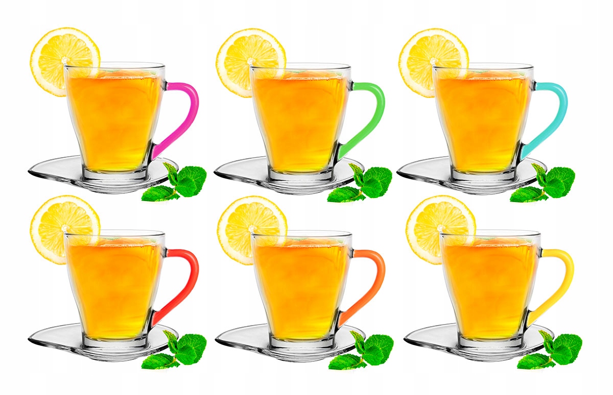 

6x Kubek Limon 240ml MIX Kolorowe Ucho + Spodek