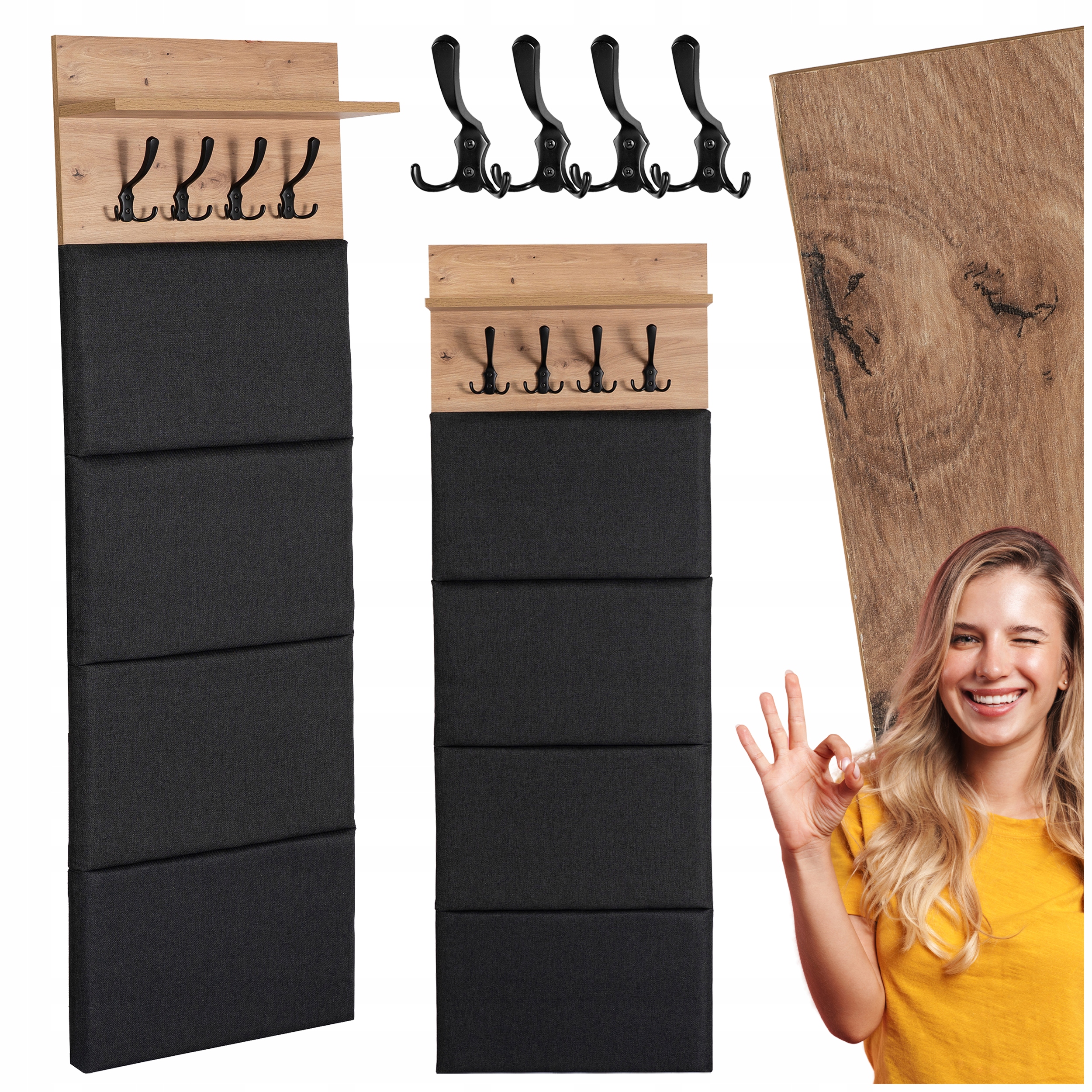 Věšák na oblečení Nástěnný panel čalouněný do předsíně Dub Parma